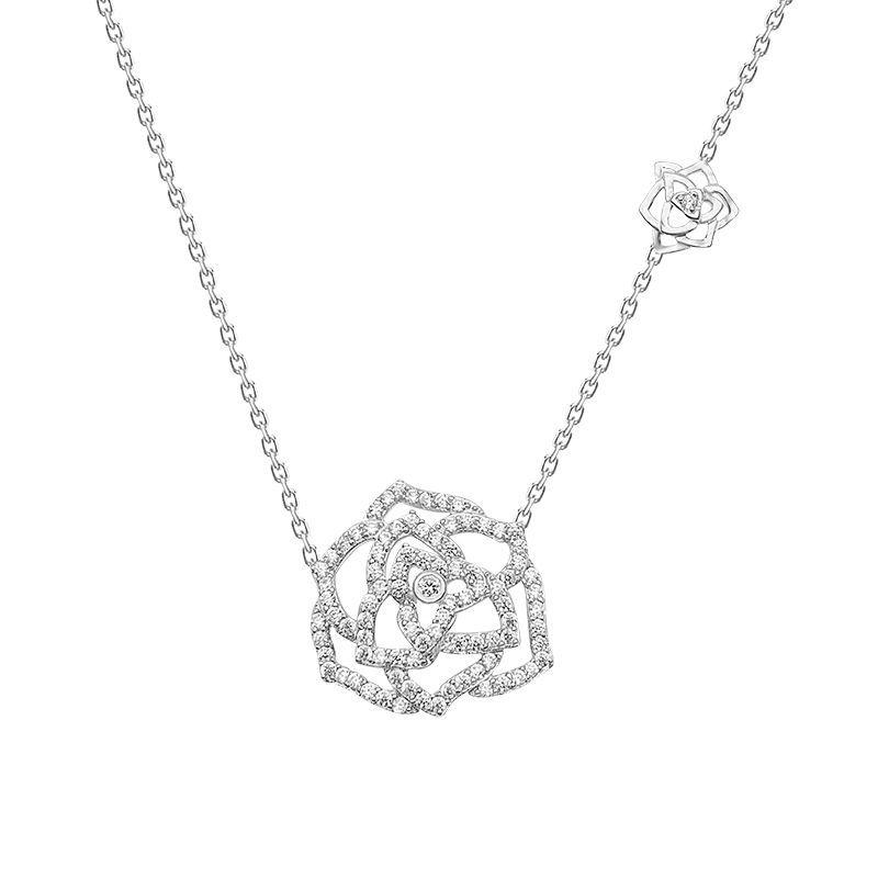 Rose Ajouree Necklace In 18K White Gold With Diamonds  |  Womens Diamonds Diamonds Diamonds