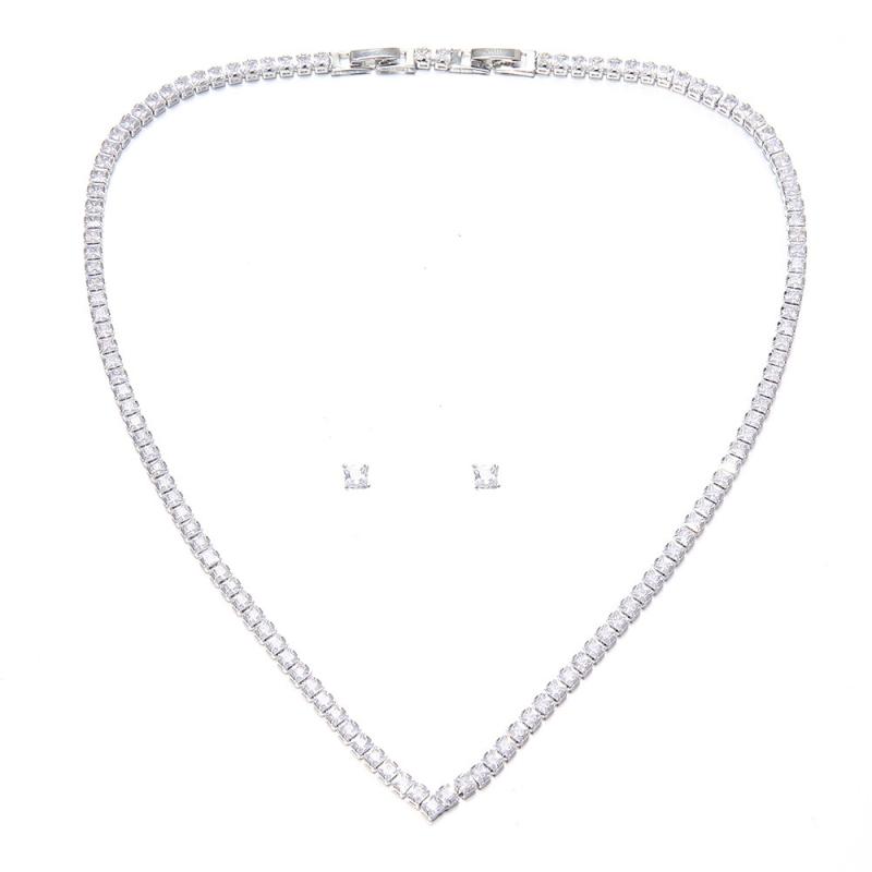 Round Cubic Zirconia V-Front Tennis Necklace  |  Womens Necklaces Jewelry CLEAR