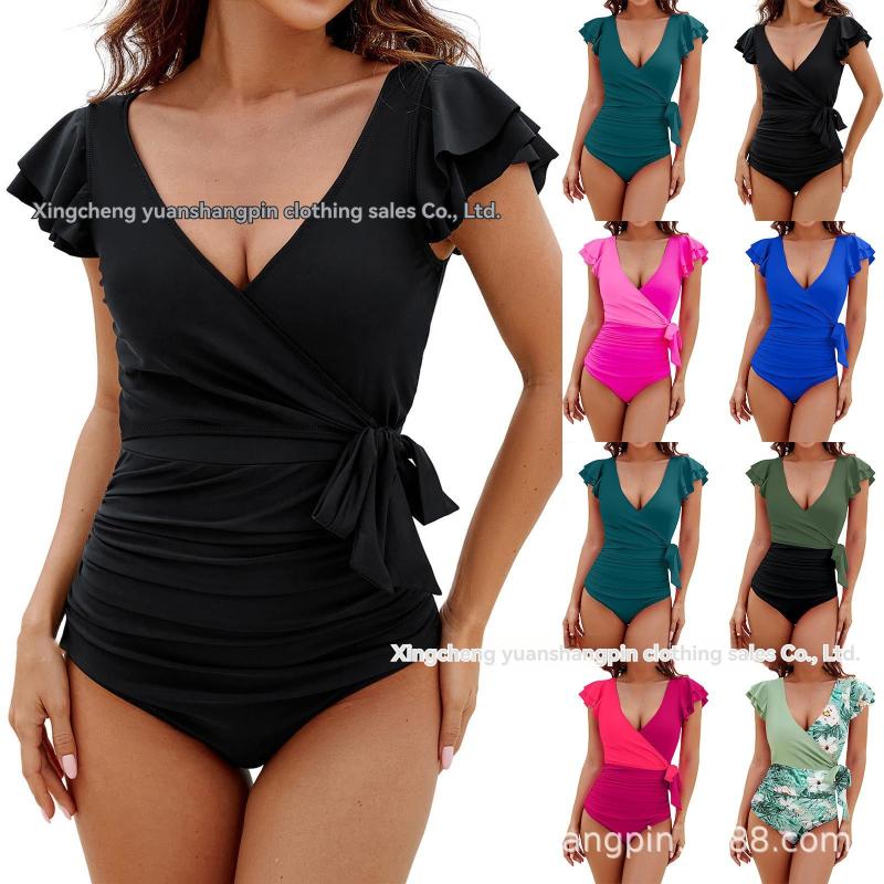 Ruched Bow One-Piece Swimsuit  |  Womens Swimwear & Coverups Clothing BLACK