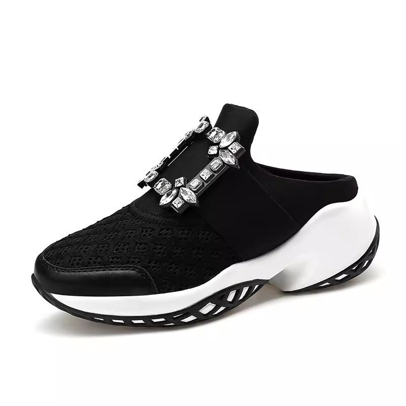 Running Strass Buckle Stretch Sneakers  |  Womens Sneakers Shoes BLACK