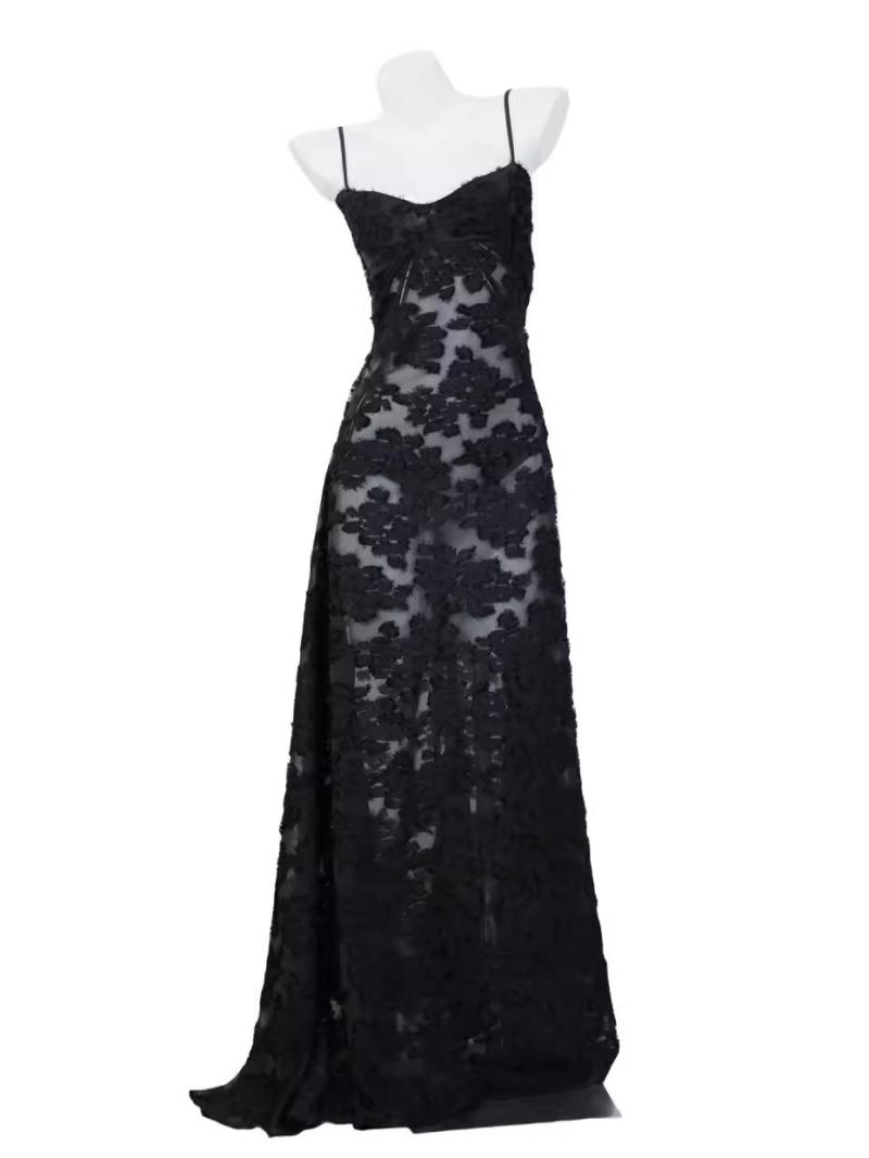 Sabrina A-Line Floral Applique Midi Dress  |  Womens Evening Clothing BLACK