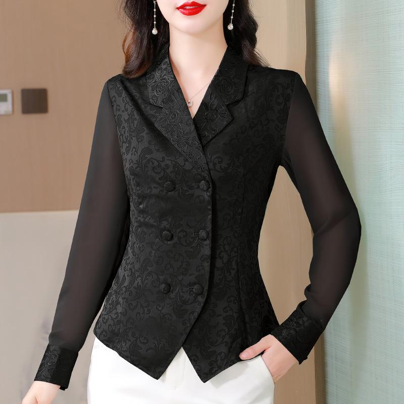 Sequined Double-Breasted Blazer With Muslin Sleeves  |  Womens Evening Clothing BLACK