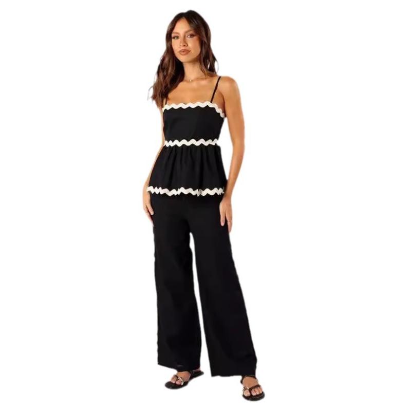 Shangri La Luxe Lace-Trim Pajama Set  |  Womens Sleepwear Clothing BLACK