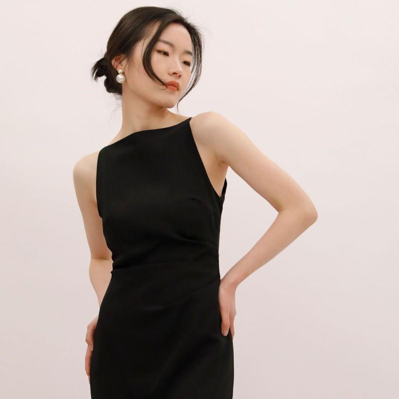 Sleeveless Stretch Mikado Midi Dress  |  Womens Evening Clothing BLACK