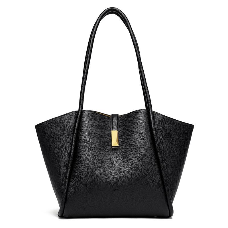 Small Grain Leather Tote Bag  |  Womens Tote Bags Handbags BLACK