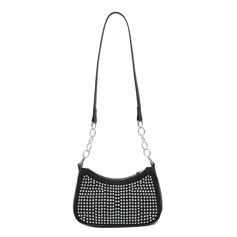 Snap Studded Zip Shoulder Bag  |  Womens Shoulder Bags Handbags BLACKSILVER