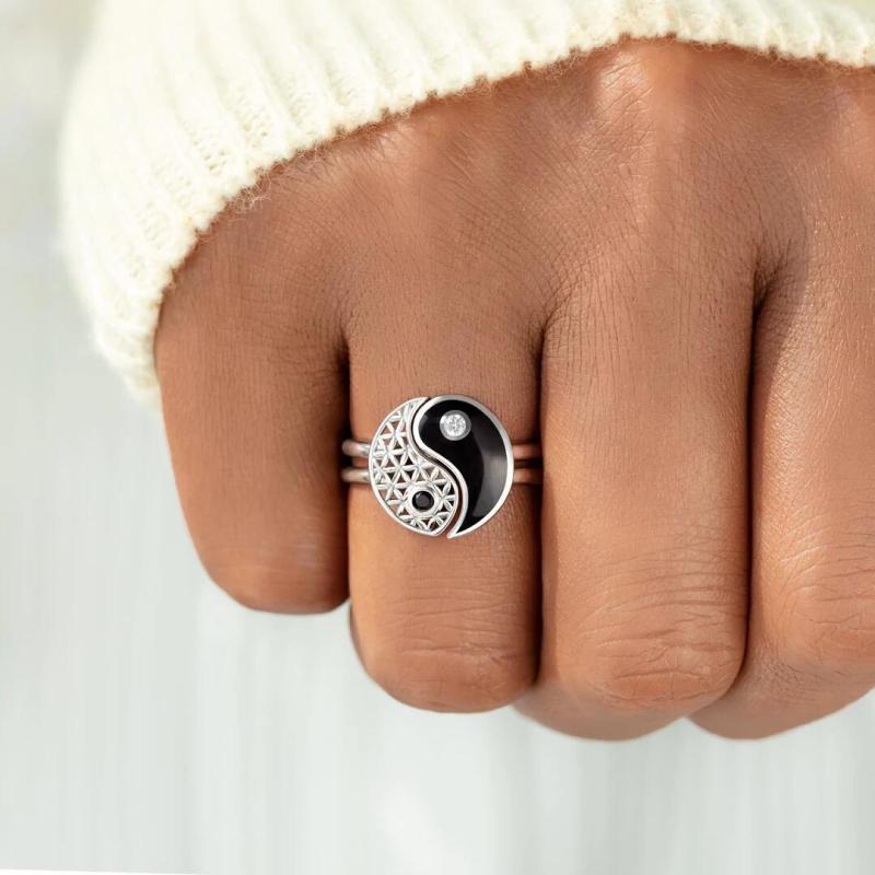 Sterling Silver Yin-Yang Diamond Statement Ring  |  Womens Rings Jewelry Rings