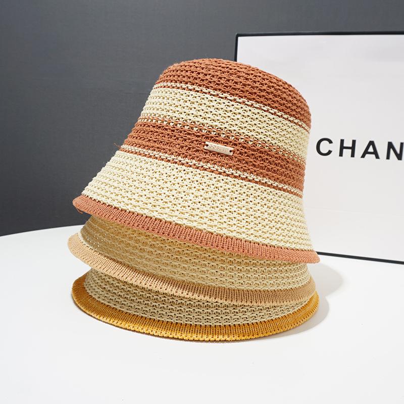 Striped Logo Raffia Bucket Hat  |  Womens Hats Accessories 1040 BLACK HONEY GOLD