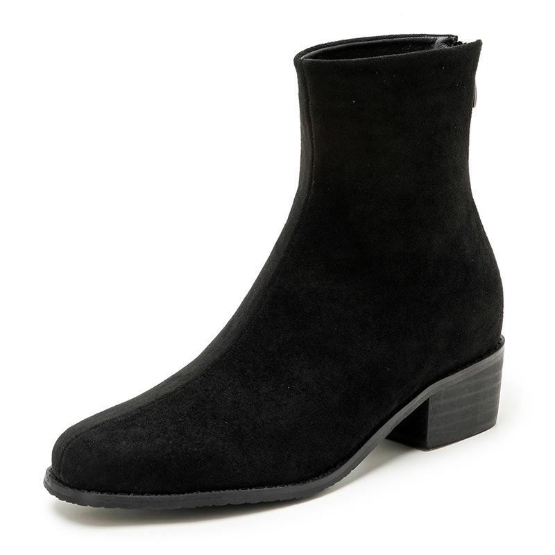 Suede Block-Heel Ankle Booties  |  Womens Booties Booties BLACK