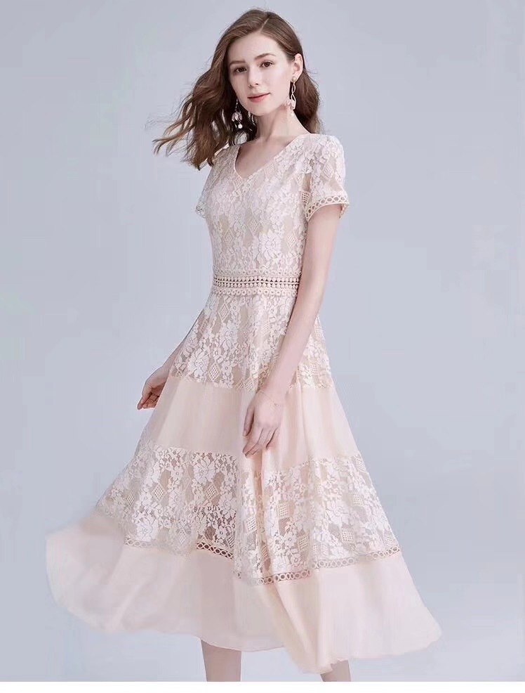 Tiered Puff-Sleeve Sequin Lace Midi Dress  |  Womens Evening Clothing Evening