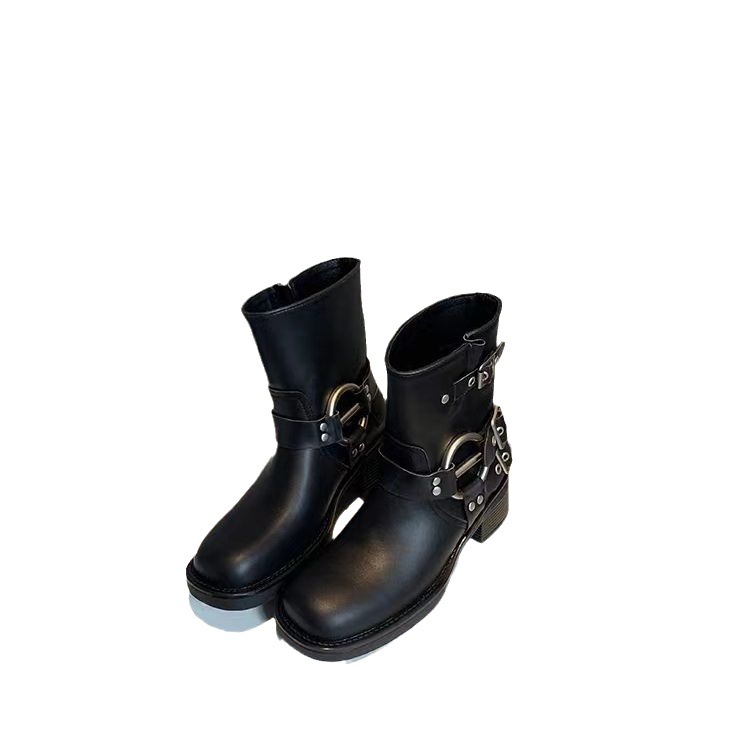 Trya Leather Harness Moto Booties  |  Womens Booties Booties BLACK ANTIQUE CALF