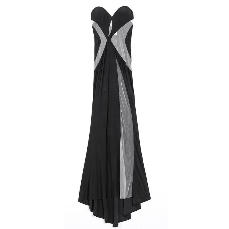 Velvet Embroidered Tulle Backless Halter Gown  |  Womens Dresses Clothing BLACK