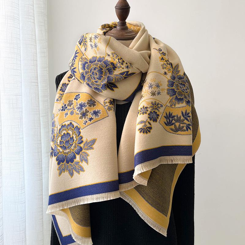 White Blossom Cape  |  Womens Scarves & Wraps Accessories PRINT ON BEIGE BASE