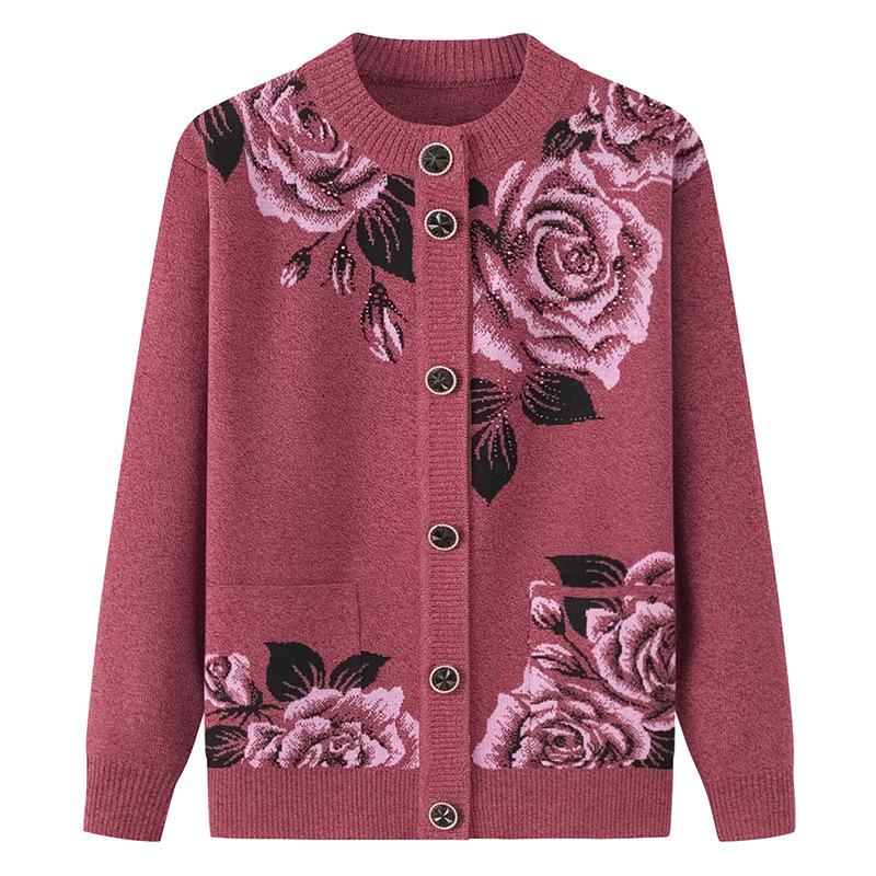 Wool Knit Cardigan With Threadwork Embroidered Poppies  |  Womens Tops Clothing NAVY PINK