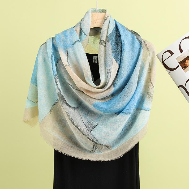 Eden Cashmere-Blend Printed Scarf  |  Womens Scarves & Wraps Accessories AQUA