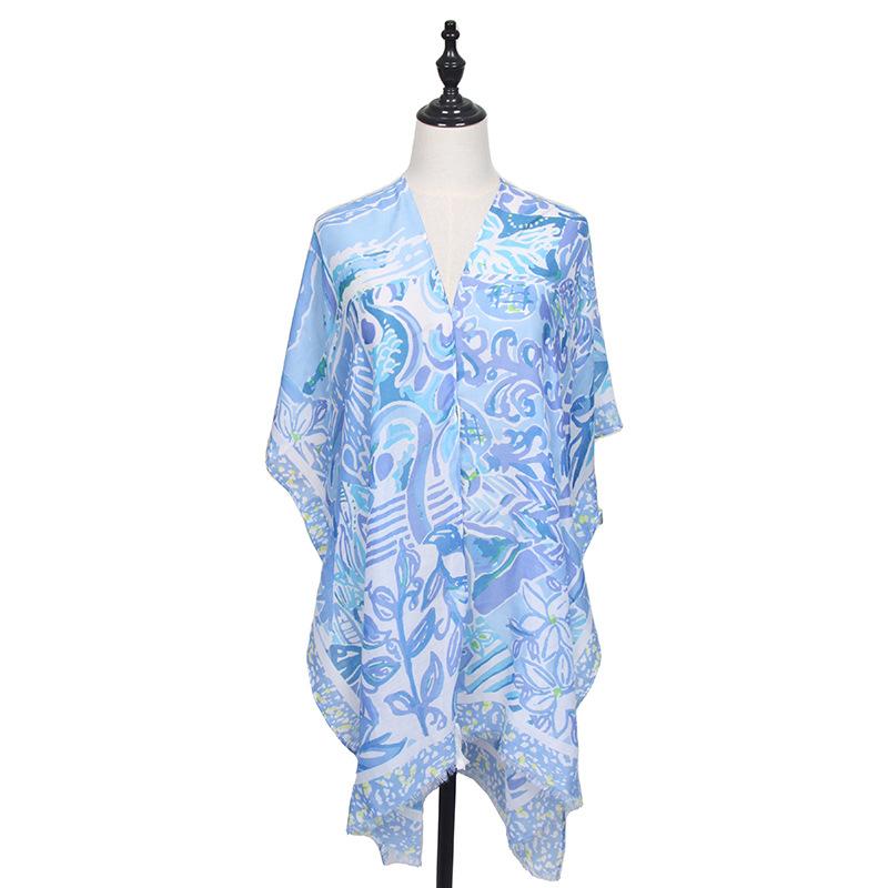 Hand-Printed Silk Kaftan  |  Womens Scarves & Wraps Accessories AQUA