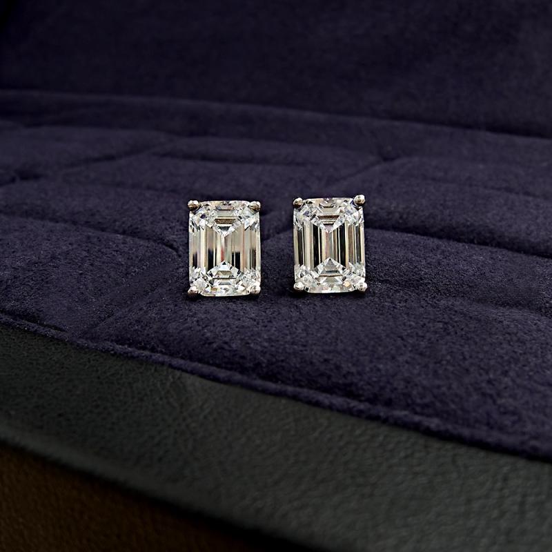 Lab Grown Diamond 18K White Gold Emerald-Cut Stud Earrings, 6.0Tcw  |  Womens Diamonds Diamonds Diamonds