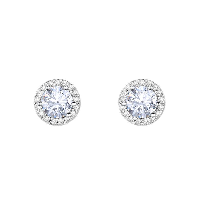 Lab Grown Diamond 18K White Gold Round Halo Stud Earrings, 2.4Tcw  |  Womens Diamonds Diamonds Diamonds