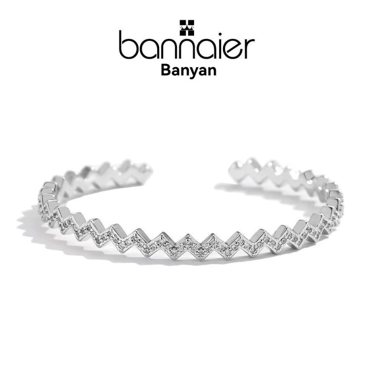 Sterling Silver Caviar Spark Diamond Wave Hinged Bangle Bracelet  |  Womens Diamonds Diamonds Diamonds